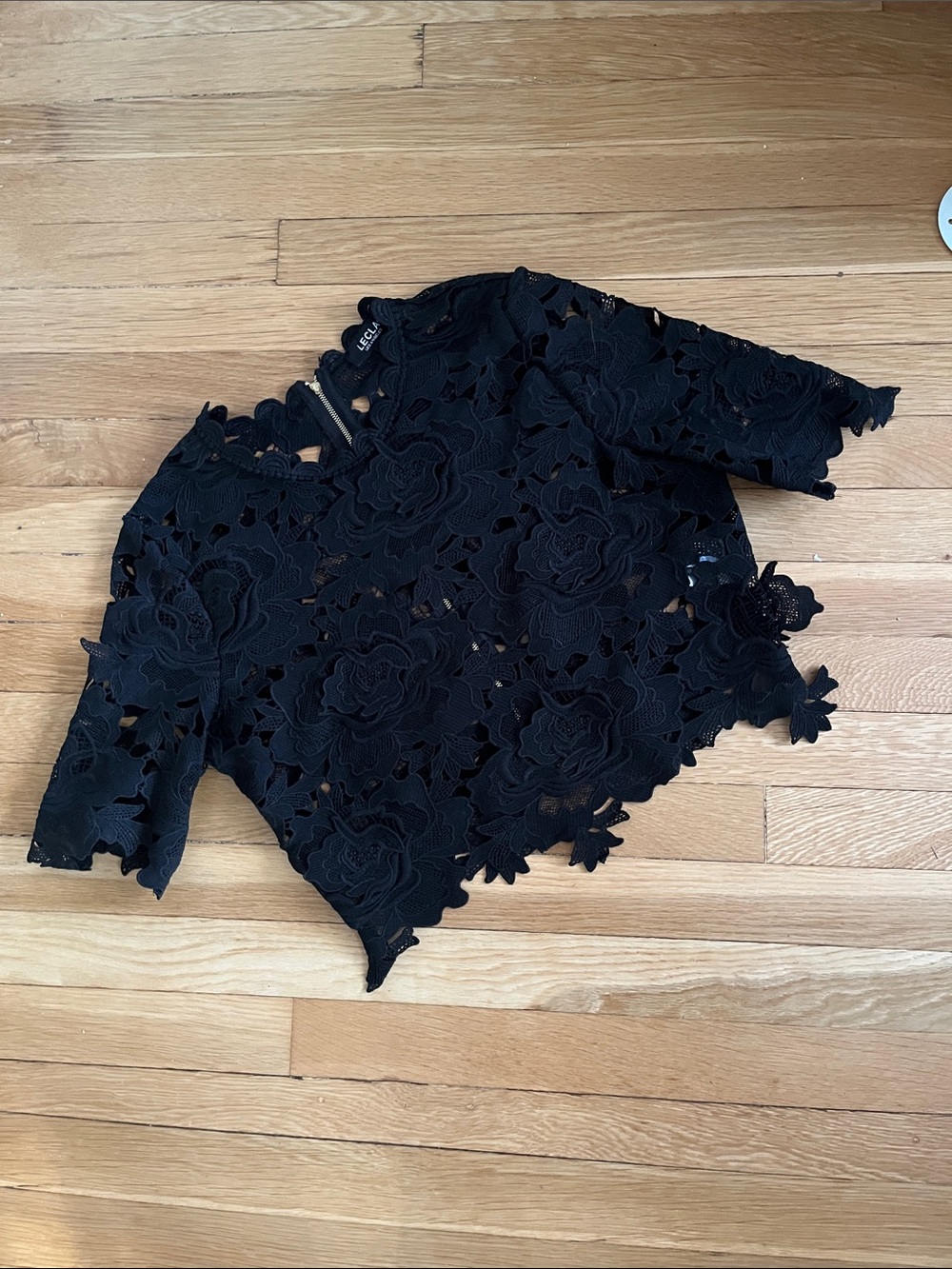 Black Floral Lace Cropped Blouse - Unbranded